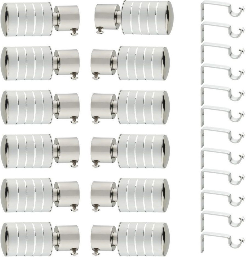 Panthera Silver, Grey Rod Rail Bracket, Curtain Knobs, Curtain Rods, Curtain Rings, Curtain Hooks Metal(Pack of 12)