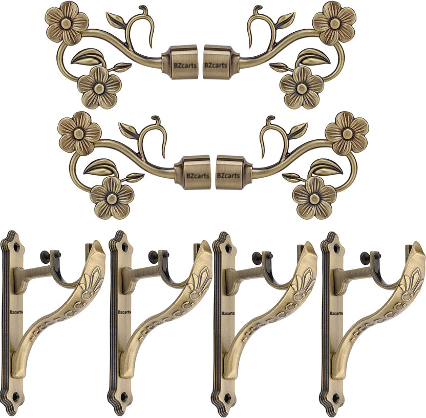 Bzcarts Beige Curtain Knobs, Curtain Rods, Rod Rail Bracket, Curtain Hooks Metal(Pack of 8)