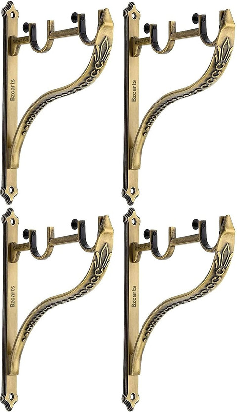 Bzcarts Brown Curtain Hooks, Curtain Knobs, Curtain Rings, Rod Rail Bracket, Curtain Rods Metal(Pack of 4)