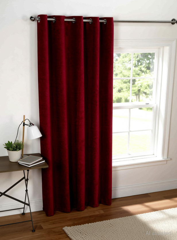 Achintya 152 cm (5 ft) Window Polyester Semi Transparent Curtain Single Curtain(Maroon, Solid)