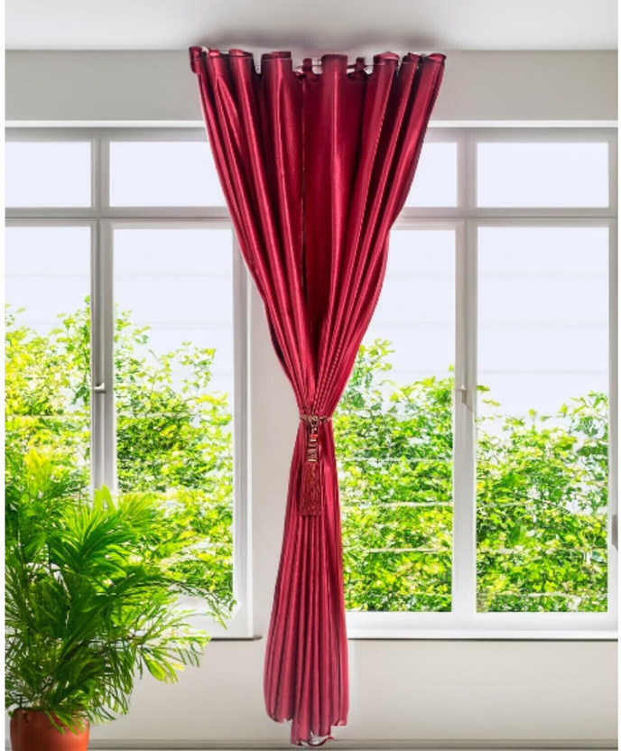 Genuine Genuine Global Decor 213.36 cm (7 ft) Door Polyester Room Darkening Curtain Single Curtain(Red, Plain) - Flipkart Deal