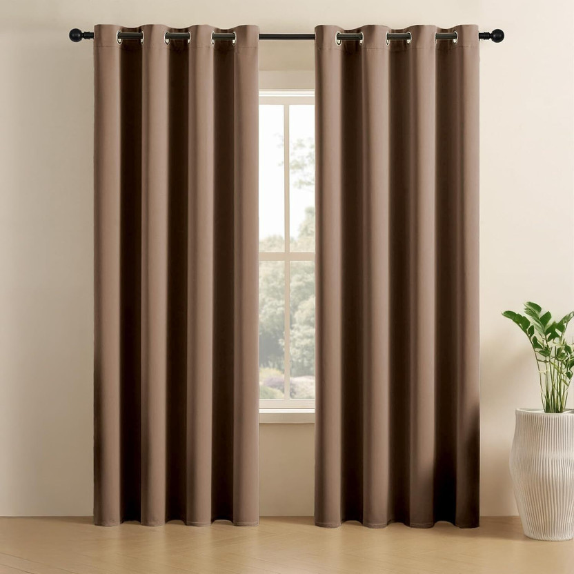 LINENWALAS 274.32 cm (9 ft) Long Door Polyester Blackout Curtain (Pack Of 2)(Cappuccino, Plain)