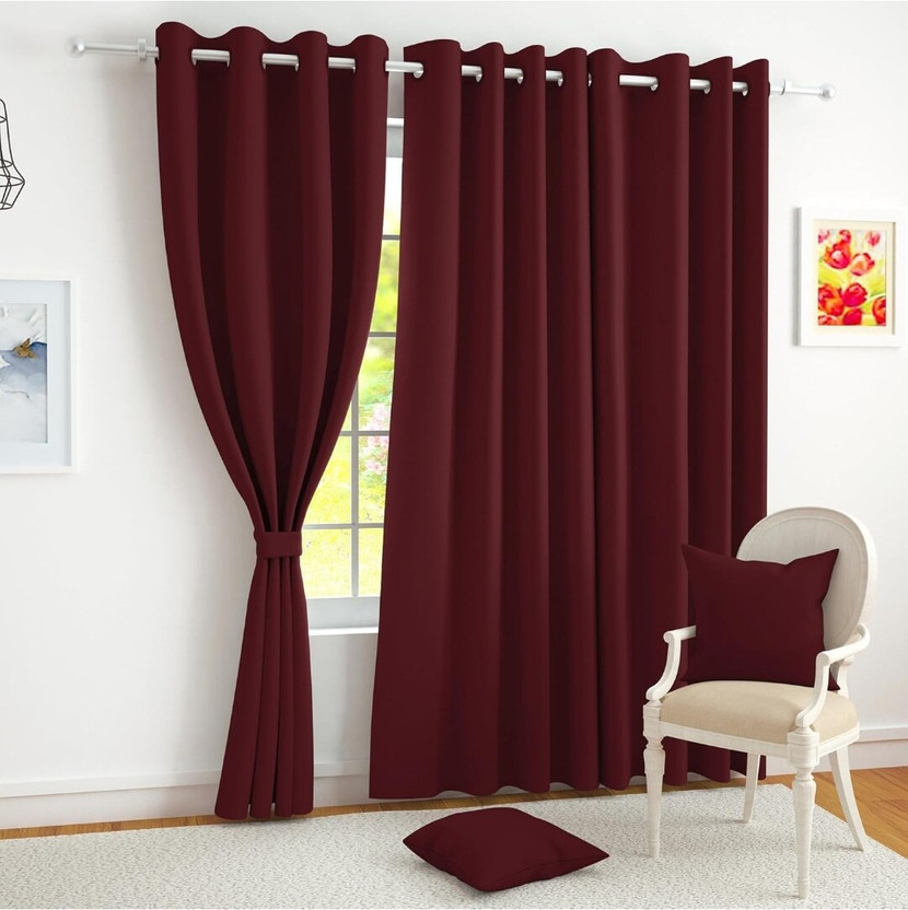 Uniqurtains 213 cm (7 ft) Door Silk Blackout Curtain Single Curtain(Maroon, Solid)