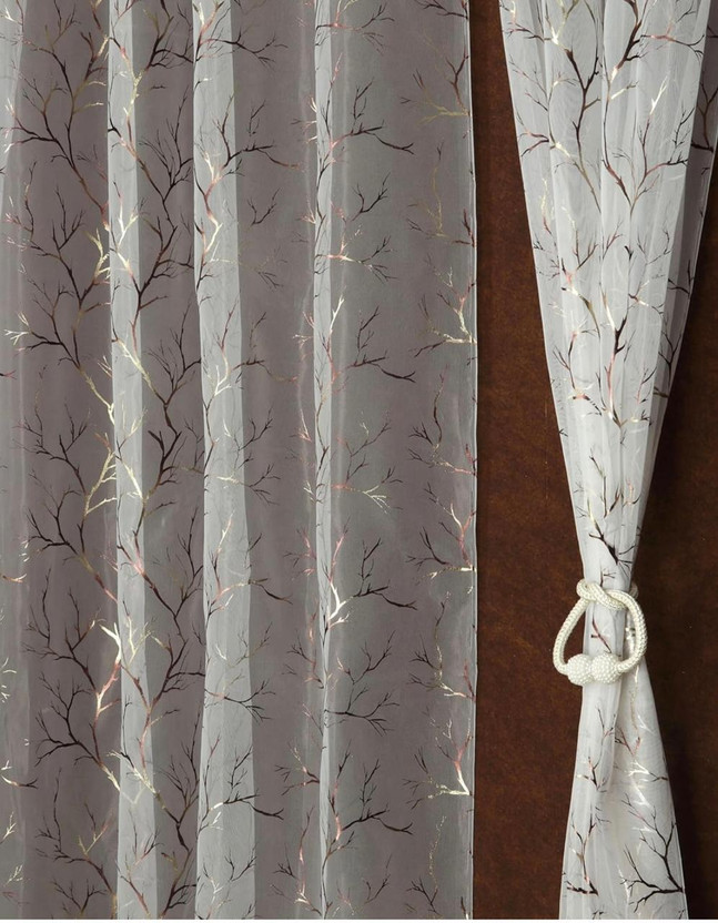AH ARTSY HOME 214 cm (7 ft) Door Tissue, Net Semi Transparent Curtain Single Curtain(White, Floral)