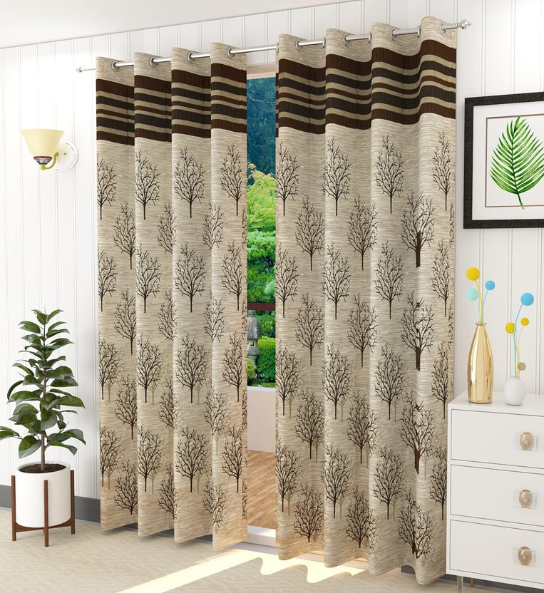 Brand Roots 214 cm (7 ft) Door Jacquard Blackout Curtain (Pack Of 2)(Brown, Floral)