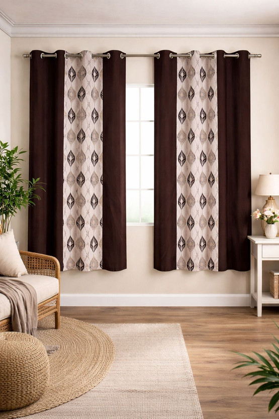 Blissful Blissful Creations 152 cm (5 ft) Window Polyester Semi Transparent Curtain (Pack Of 2)(Brown & Beige, Motif, Printed) - Flipkart Deal