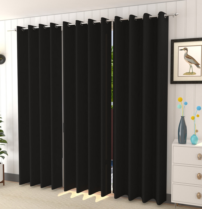 Diara Homes 153 cm (5 ft) Window Silk Blackout Curtain (Pack Of 2)(Black, Solid)