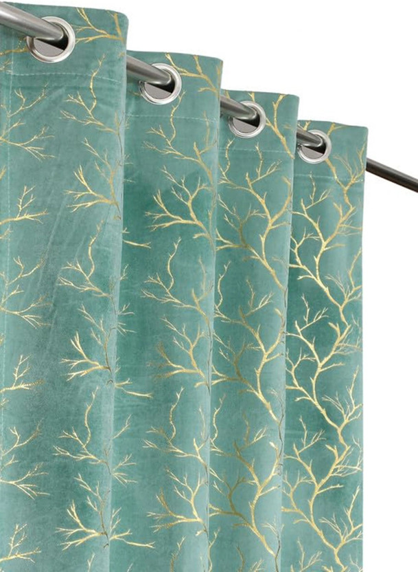 Rashee Rashee Creations 153 cm (5 ft) Window Velvet Room Darkening Curtain (Pack Of 2)(Light Green, Self Design, Printed) - Flipkart Deal
