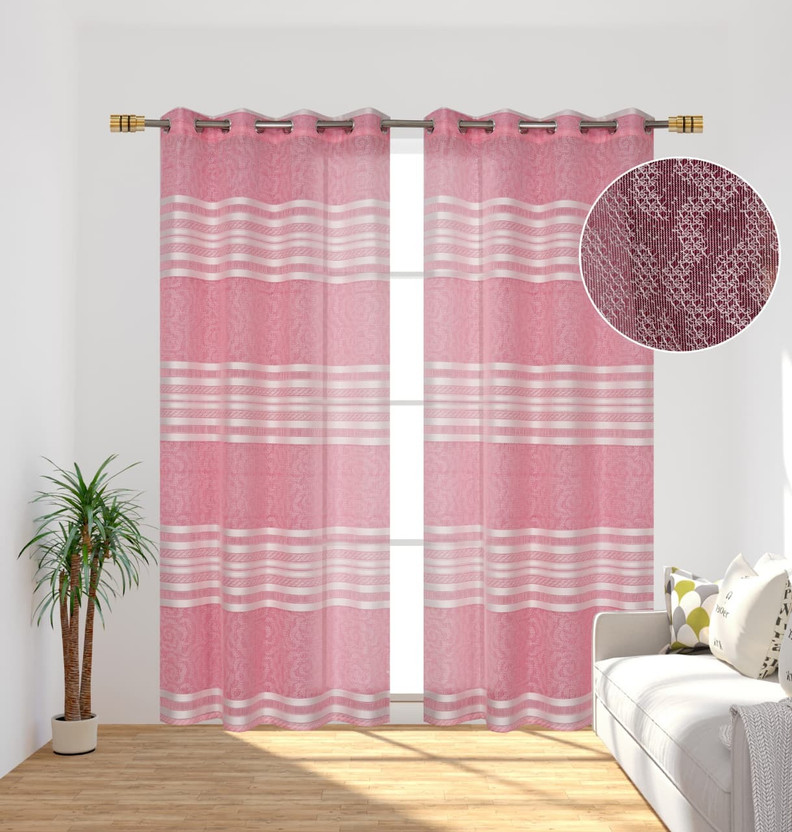 TRENDY GOLDEN 152 cm (5 ft) Window Polyester Semi Transparent Curtain (Pack Of 2)(Pink, Floral)
