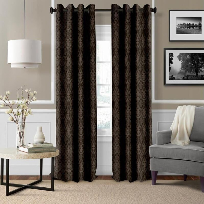 ZUDO THE CREATIVE HOMES 152 cm (5 ft) Door Polyester Blackout Curtain (Pack Of 2)(Brown, Printed)