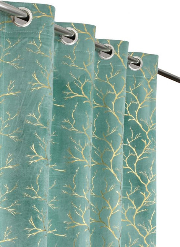 Arick Home 182 cm (6 ft) Shower Velvet Blackout Curtain (Pack Of 2)(Light Green, Printed)