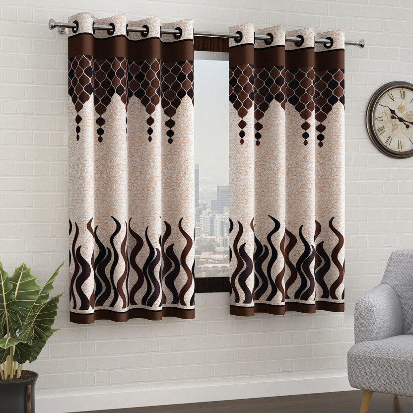 Story@home 152 cm (5 ft) Window Polyester Semi Transparent Curtain (Pack Of 2)(Brown, Beige, Printed)