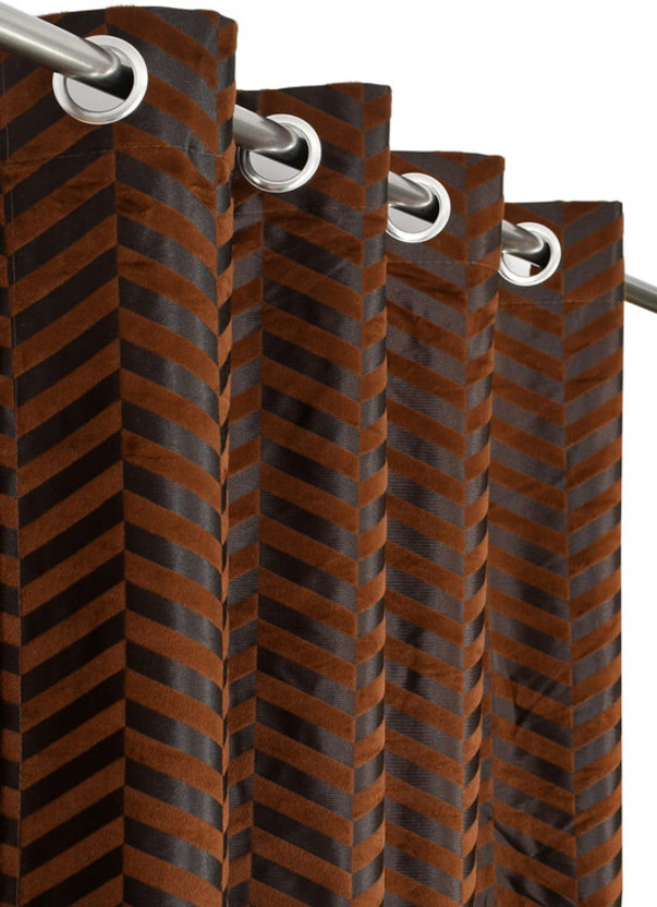 B'Decorlish 152 cm (5 ft) Window Velvet Blackout Curtain (Pack Of 2)(Brown, Geometric)