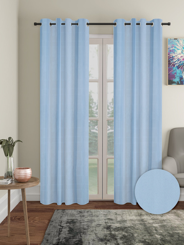 Cortina 210 cm (7 ft) Door Polyester Blackout Curtain (Pack Of 2)(Light Blue, Solid)