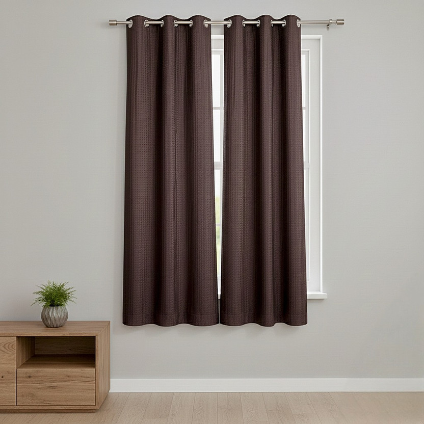 RADHIKA ONLINE STORE 215 cm (7 ft) Window Silk Blackout Curtain Single Curtain(GOLDEN, Self Design)