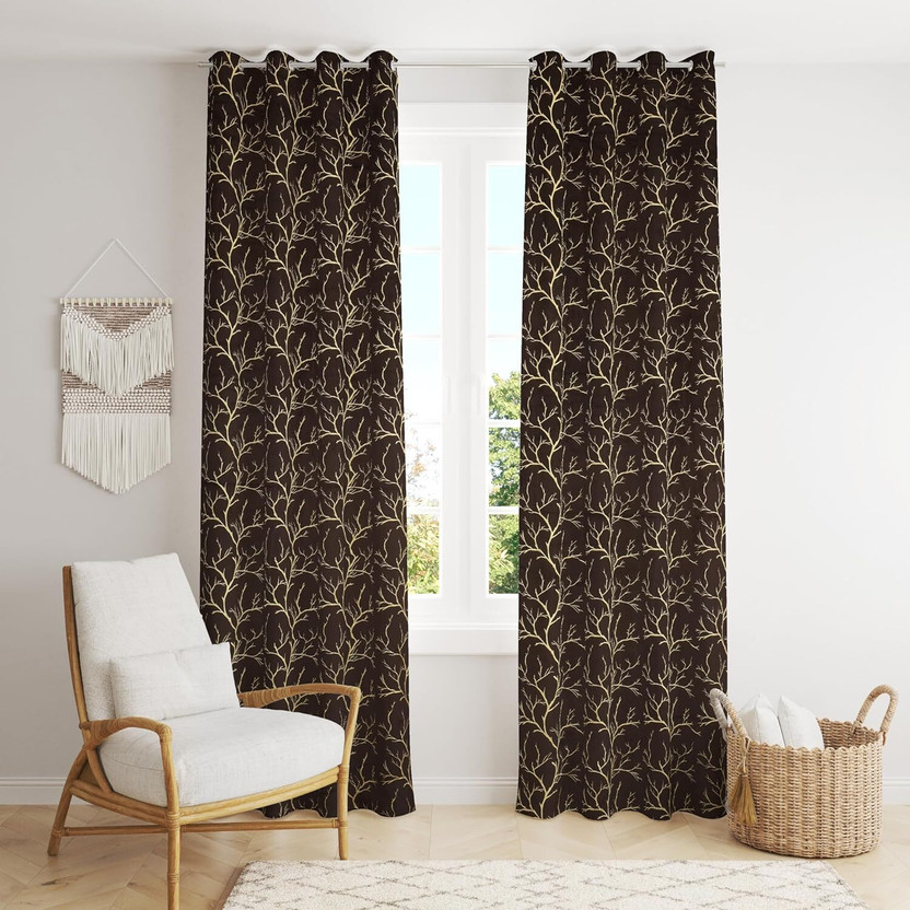 saavi creation 152.4 cm (5 ft) Window Velvet Room Darkening Curtain (Pack Of 2)(Brown, Printed)