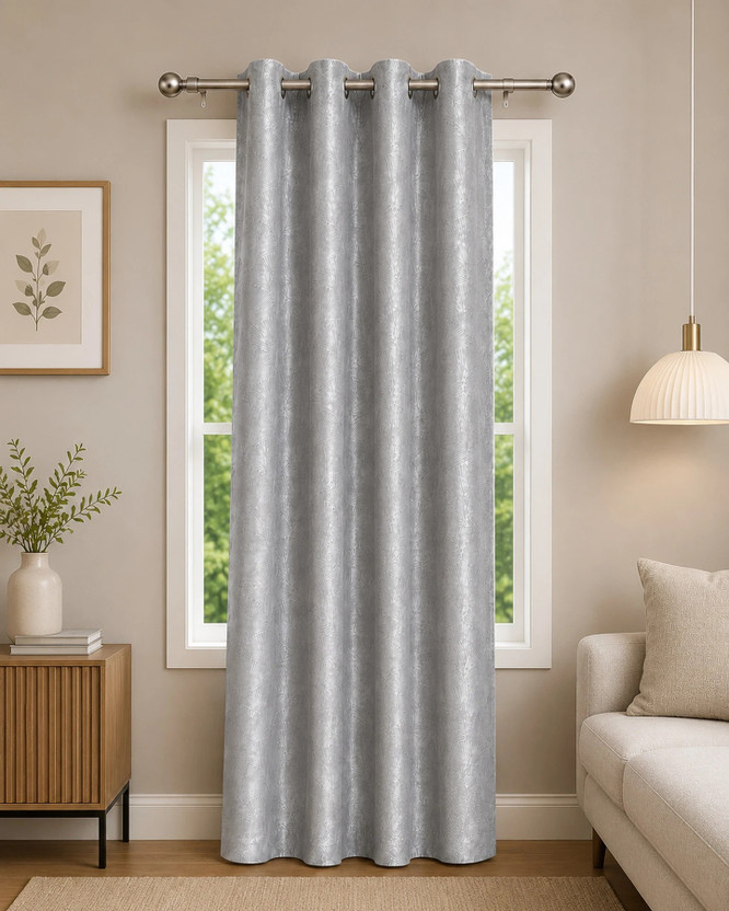 VRINDAKUL 213 cm (7 ft) Window Jacquard Blackout Curtain Single Curtain(Grey, Self Design)