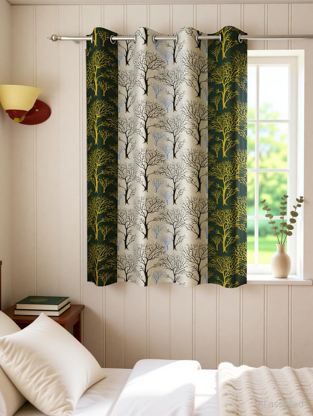 Flipkart SmartBuy 150 cm (5 ft) Window Polyester Semi Transparent Curtain Single Curtain(Green, Printed)