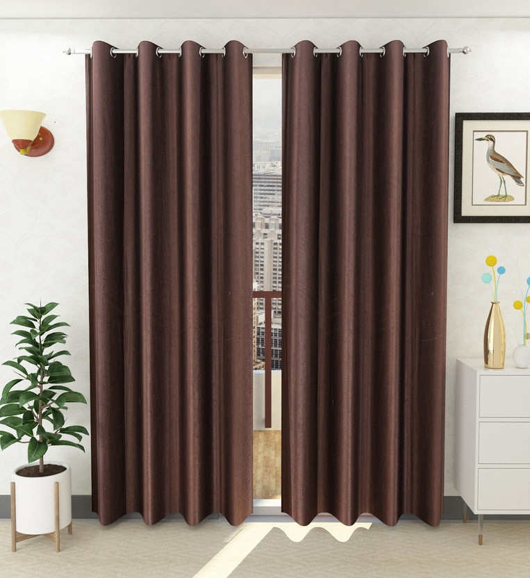 Flipkart SmartBuy 210 cm (7 ft) Door Polyester Curtain (Pack Of 2)(Brown, Plain)