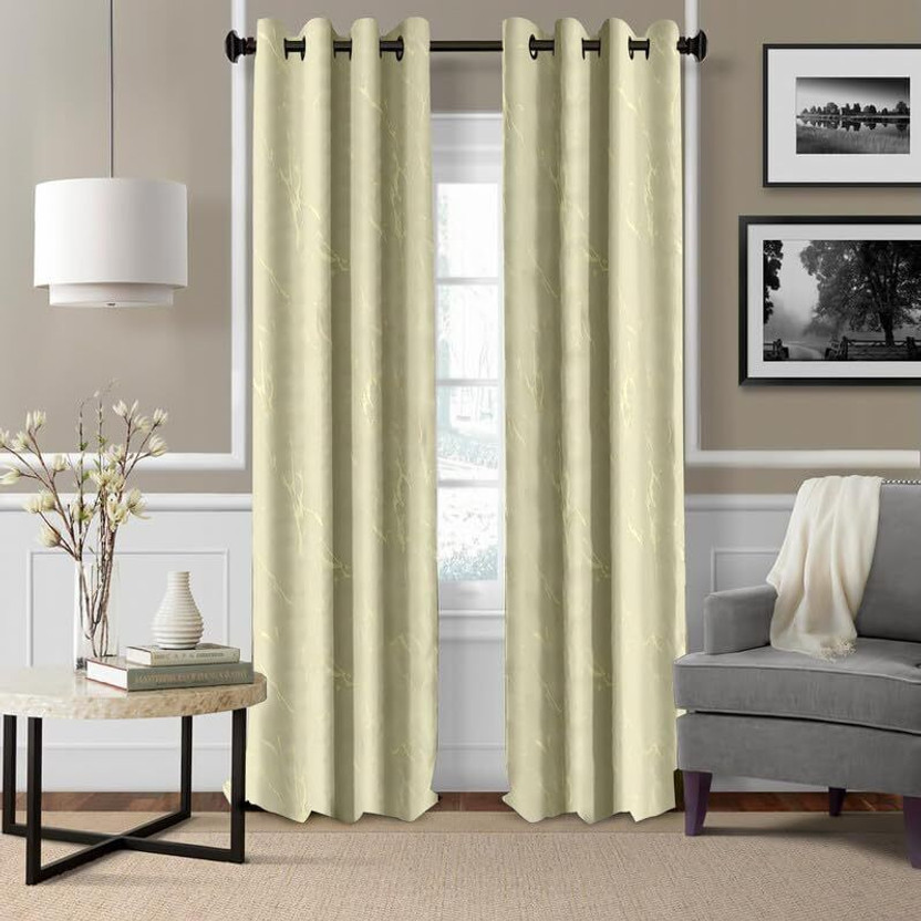 ZUDO THE CREATIVE HOMES 152 cm (5 ft) Door Polyester Blackout Curtain (Pack Of 2)(Ivory, Printed)