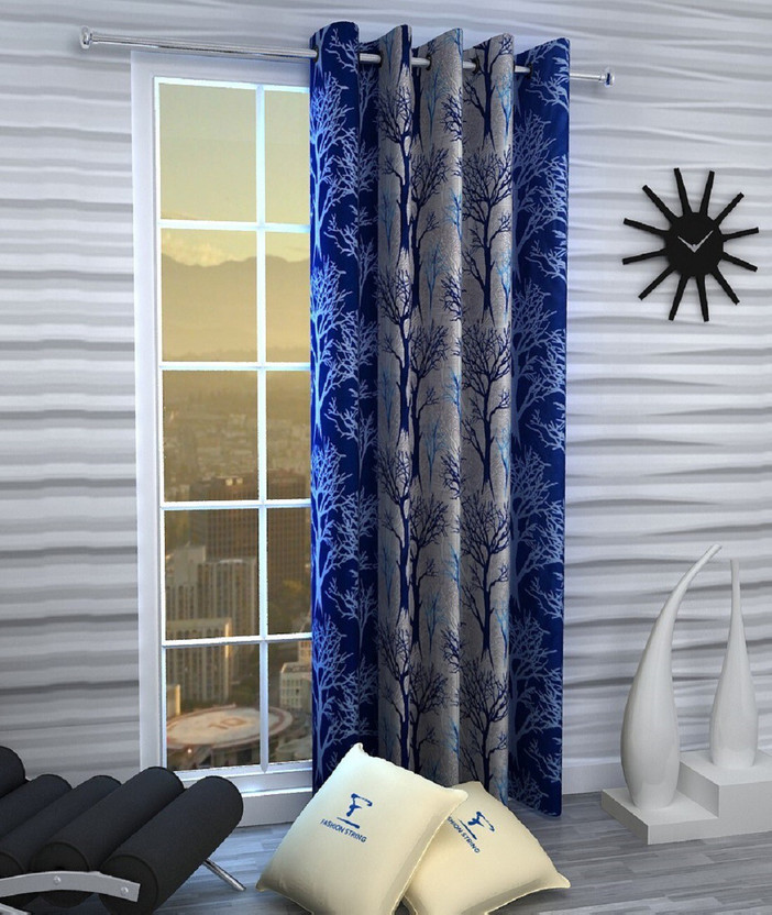 Fashion String 213 cm (7 ft) Door Polyester Semi Transparent Curtain Single Curtain(Blue, Floral)
