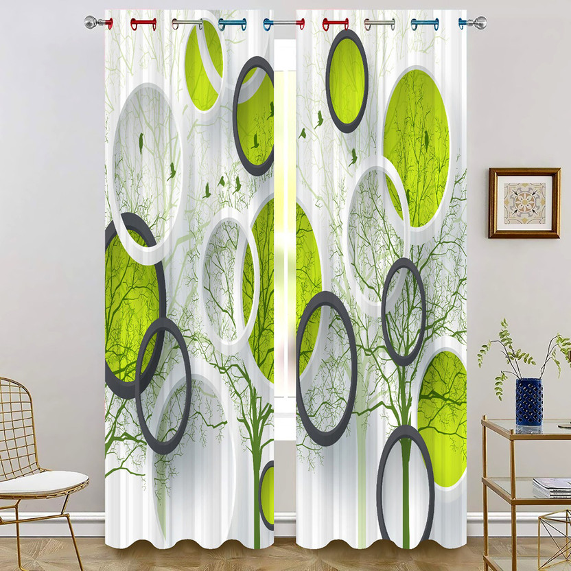 RD 274 cm (9 ft) Long Door Polyester Room Darkening Curtain Single Curtain(Green, Floral)