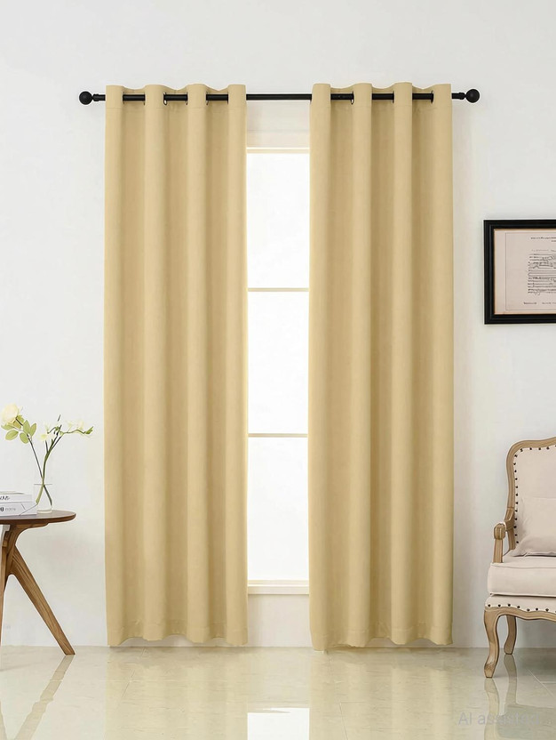Home Stylish 152 cm (5 ft) Window Silk Blackout Curtain (Pack Of 2)(Beige, Solid)