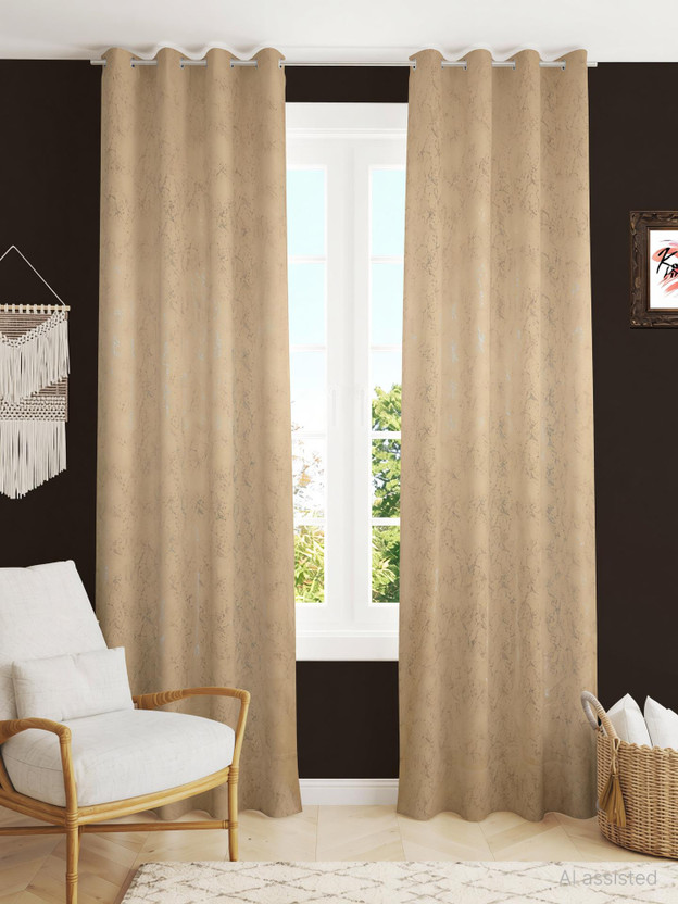 Kraftiq Homes 152 cm (5 ft) Window Polyester Blackout Curtain (Pack Of 2)(Gold texture, Abstract)