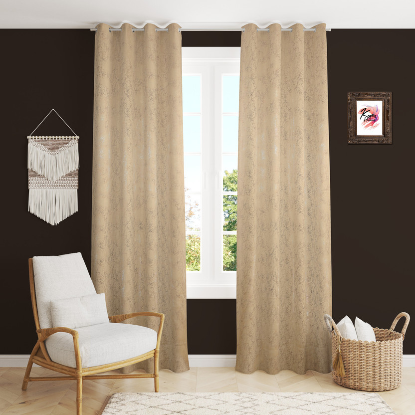 Kraftiq Homes 152 cm (5 ft) Window Polyester Blackout Curtain (Pack Of 2)(Gold texture, Abstract)
