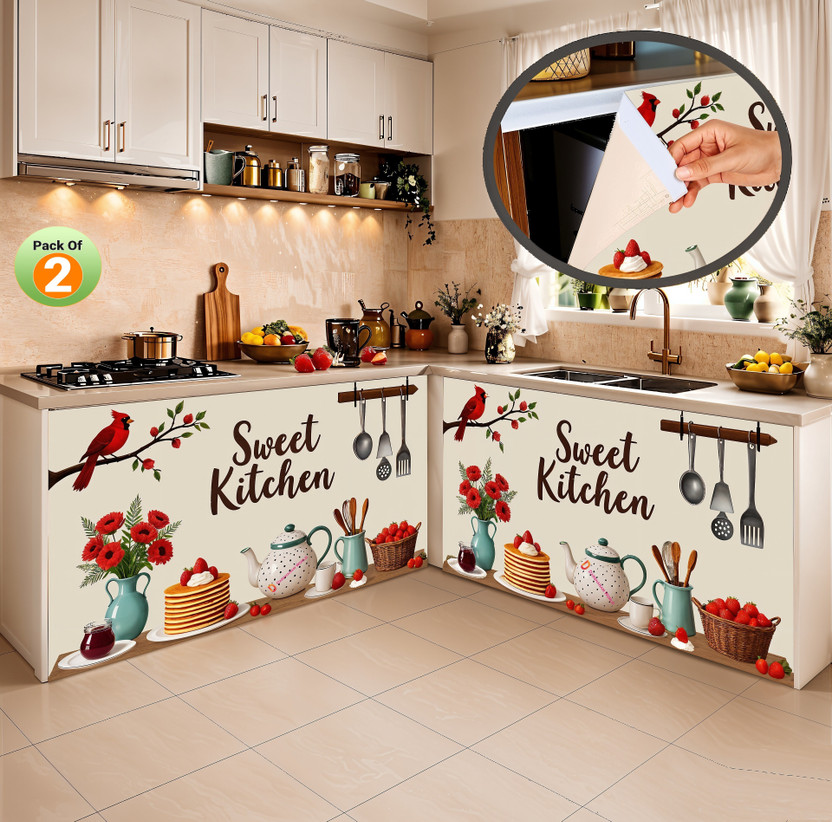 DARSHANAM WORLD 150 cm (5 ft) Kitchen Sink Polyester Semi Transparent Curtain (Pack Of 2)(White, Multicolor, Printed)