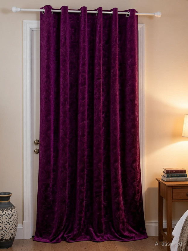 Stackers 152 cm (5 ft) Window Velvet Blackout Curtain Single Curtain(Wine, Floral)