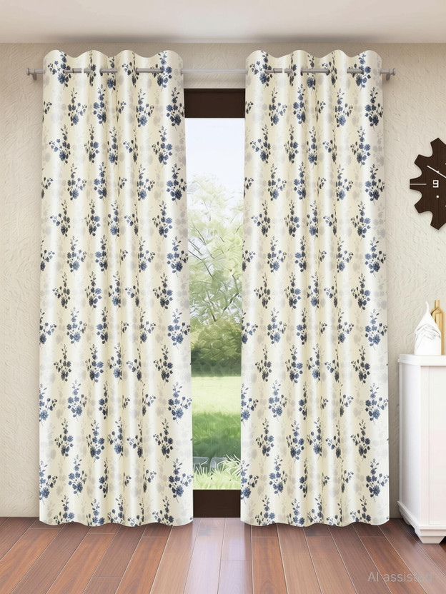 Home Sizzler 213 cm (7 ft) Door Polyester Semi Transparent Curtain (Pack Of 4)(Grey, Floral)