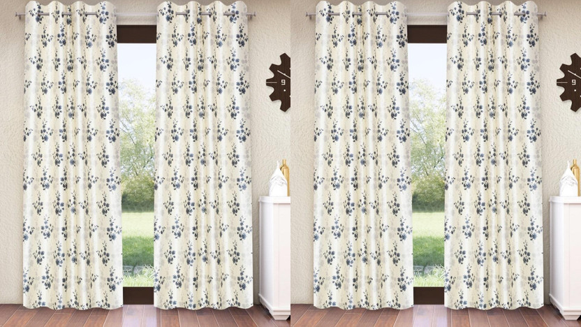 Home Sizzler 153 cm (5 ft) Window Polyester Semi Transparent Curtain (Pack Of 4)(Grey, Floral)