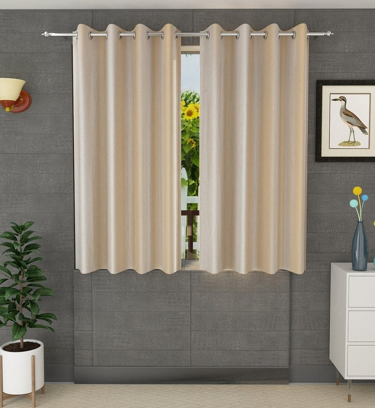 Flipkart SmartBuy 150 cm (5 ft) Window Polyester Curtain (Pack Of 2)(Cream, Plain)