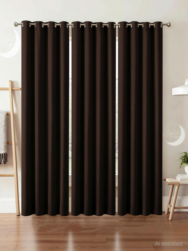 Lunar Days 274.32 cm (9 ft) Long Door Polyester Blackout Curtain (Pack Of 3)(Coffee, Solid)