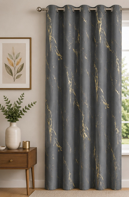 ZUDO THE CREATIVE HOMES 215 cm (7 ft) Door Polyester Blackout Curtain (Pack Of 2)(Charcoal Grey, Abstract)
