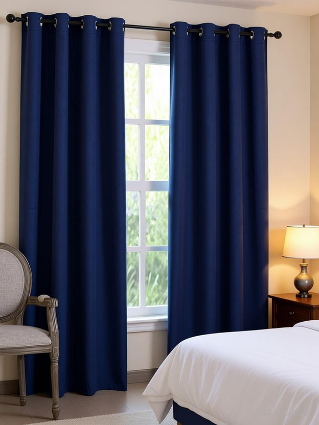 COMFY HOME 213.34 cm (7 ft) Door Silk Blackout Curtain (Pack Of 2)(Blue, Solid)