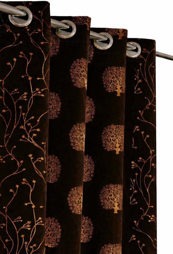 detek 224 cm (7 ft) Door Velvet Room Darkening Curtain Single Curtain(Brown, Motif, Printed)