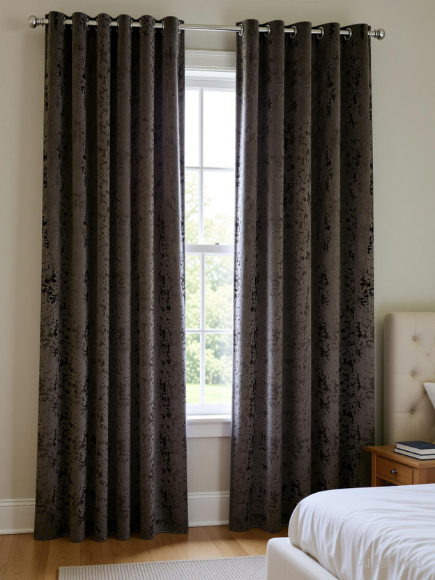 STARnSTYLE 213 cm (7 ft) Door Velvet Blackout Curtain (Pack Of 4)(Grey + Brown, Abstract)