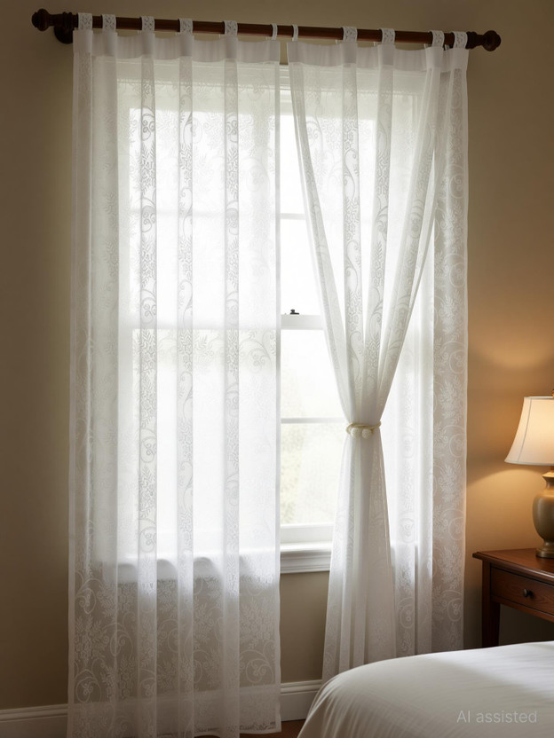 Fabrilia 213 cm (7 ft) Door Net Semi Transparent Curtain (Pack Of 2)(White, Self Design)