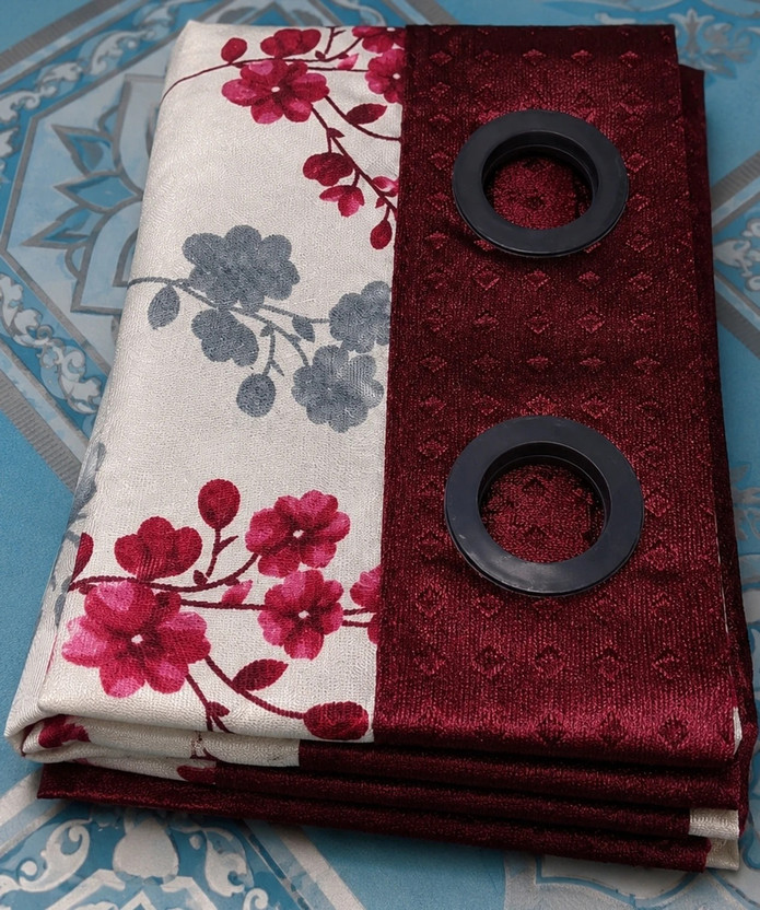 NR NR Enterprise 213 cm (7 ft) Door Polycotton Room Darkening Curtain Single Curtain(Maroon, Floral, Printed) - Flipkart Deal