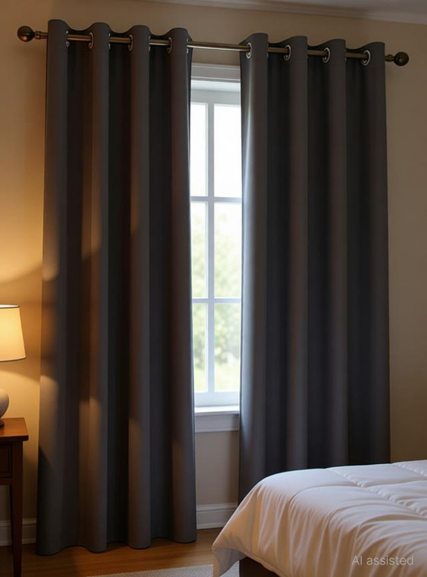 COMFY HOME 152.4 cm (5 ft) Window Silk Blackout Curtain (Pack Of 2)(Grey, Solid)