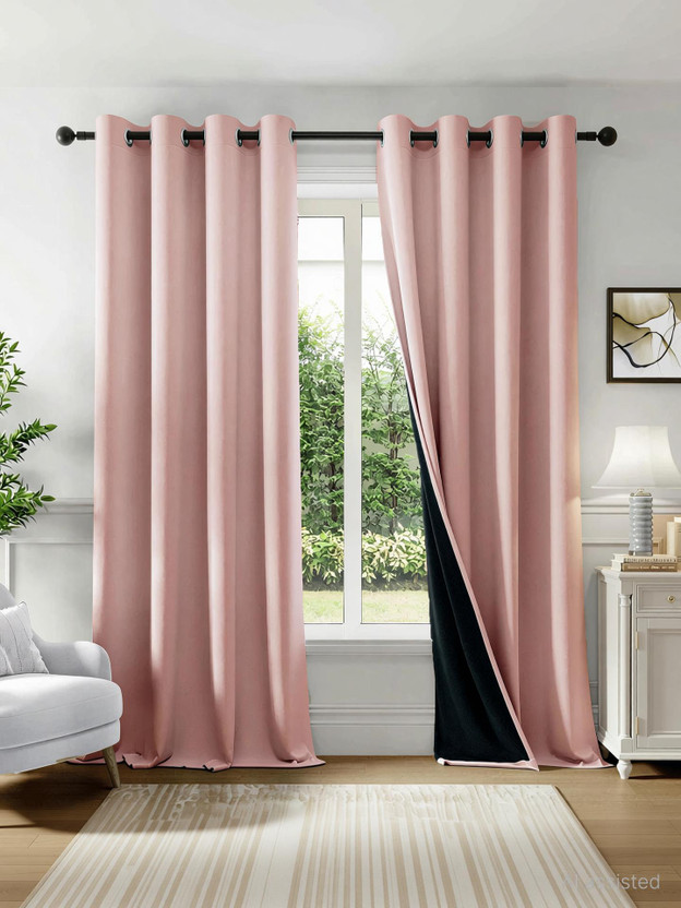 HOMEMONDE 213.36 cm (7 ft) Door Polyester Blackout Curtain (Pack Of 2)(Pink, Solid)