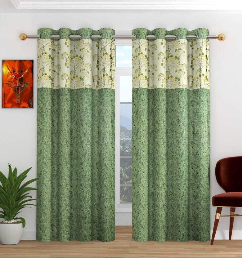 MADHAV MADHAV HOME DECOR 274 cm (9 ft) Long Door Polyester Semi Transparent Curtain (Pack Of 2)(Green, Floral) - Flipkart Deal