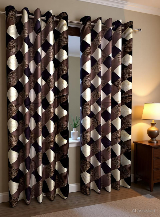 Styletex 152 cm (5 ft) Window Polyester Semi Transparent Curtain (Pack Of 2)(Brown, Printed)