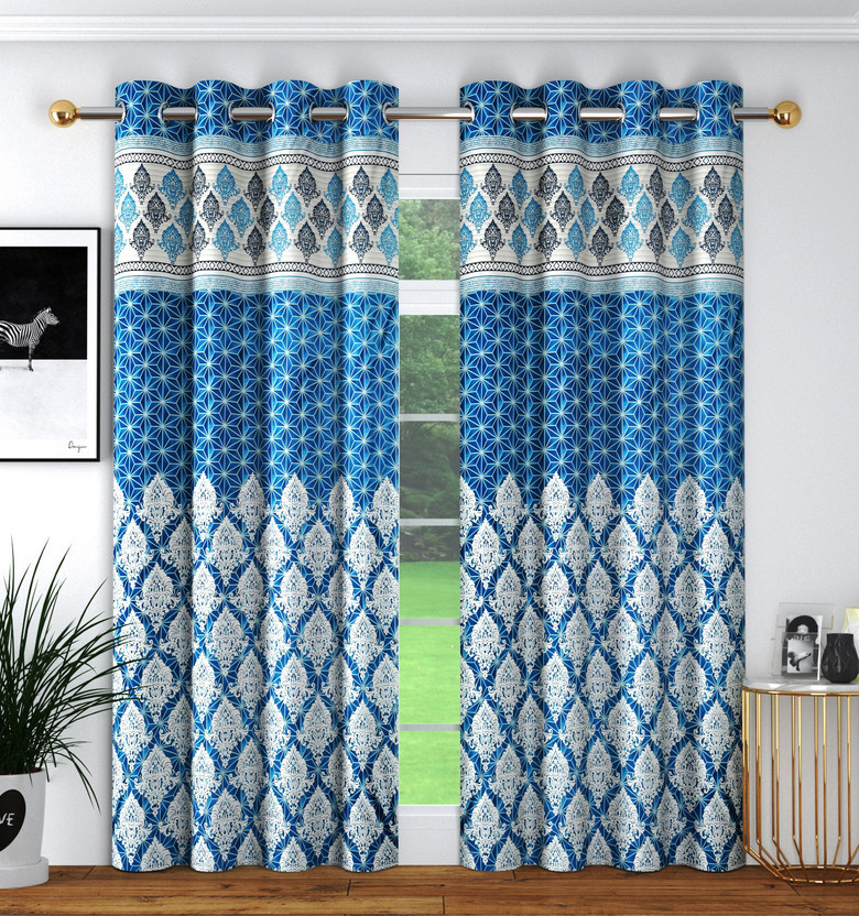RADHERADHE 274 cm (9 ft) Long Door Polyester Room Darkening Curtain (Pack Of 2)(DIAMOND CUT AQUA, Self Design)