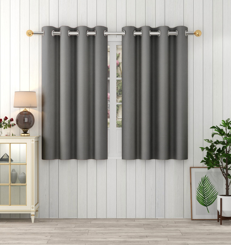 Panipat Textile Hub 153 cm (5 ft) Window Polyester Semi Transparent Curtain (Pack Of 2)(Grey, Solid)
