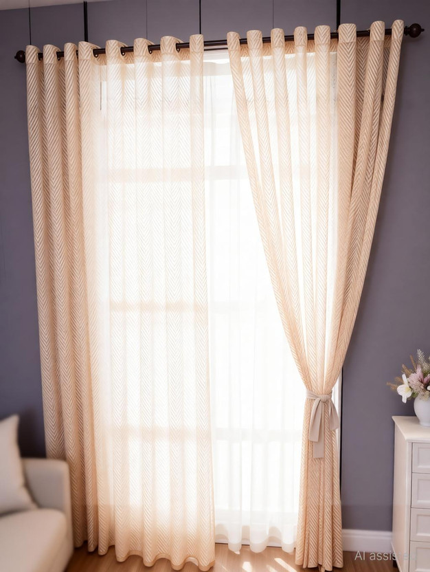 JUBILANT HOME FASHION 274 cm (9 ft) Long Door Net Semi Transparent Curtain (Pack Of 2)(Zigzag Cream, Floral)