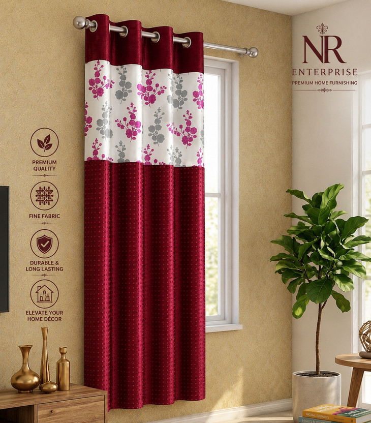 NR Enterprise 152 cm (5 ft) Window Polycotton Room Darkening Curtain Single Curtain(Purple, Printed, Self Design, Floral)