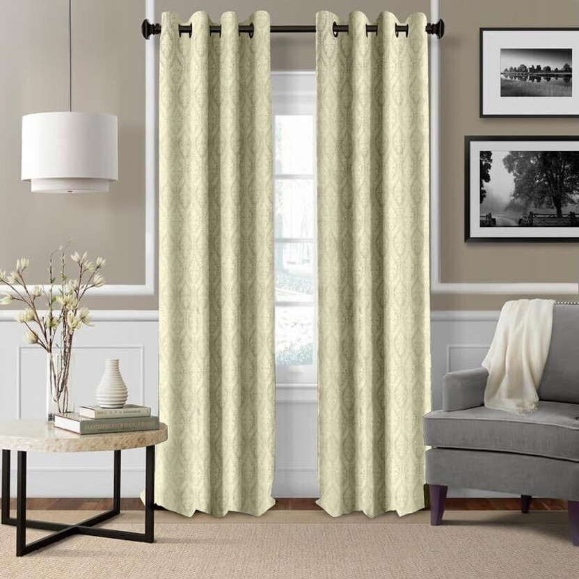 ZUDO THE CREATIVE HOMES 152 cm (5 ft) Door Polyester Blackout Curtain (Pack Of 2)(Ivory, Printed)
